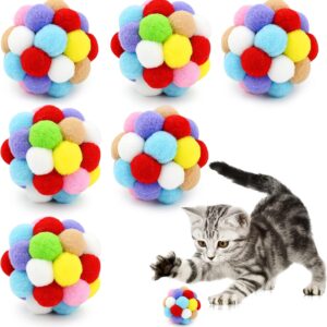 Jodsen 6 Pieces Cat Toys Balls 5cm Colorful Pom poms Rattle Ball Pet Plush Bouncy Ball Chewing Cat Toys Interactive Cat Toy for Cats Kitten Indoor Outdoor Playing Hunting Eliminate Boredom