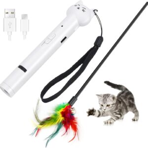 KETIEE Cat Toys LED Pointer, 8 in 1 Cats Tracker Wand USB Rechargeable Cat Pen Light Cat Feather Toys Interactive Cat Chaser Toys for Indoor Cats Kittens Pet Training Exercise Tool