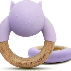 Little Giggles Co.® Kitten Teether Set - Silicone Teething Ring & Baby Rattle, Easy Grip Teething & Sensory Toys for Baby, Beautifully Crafted Baby Essentials & Baby Girl Gifts