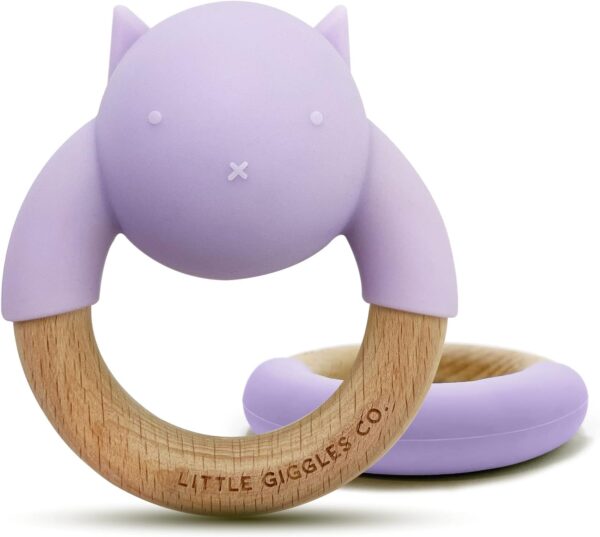 Little Giggles Co.® Kitten Teether Set - Silicone Teething Ring & Baby Rattle, Easy Grip Teething & Sensory Toys for Baby, Beautifully Crafted Baby Essentials & Baby Girl Gifts