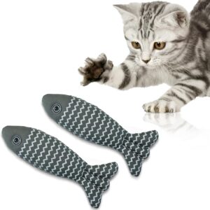 MultiValue 2 Pcs Soft Interactive Cat Toys Fish, Natural Cotton Linen Stuffed Cat Chew Toy Realistic Durable Plush Pillows Kitten Toy for Indoor Cat Toy for Indoor Cats (Grey)