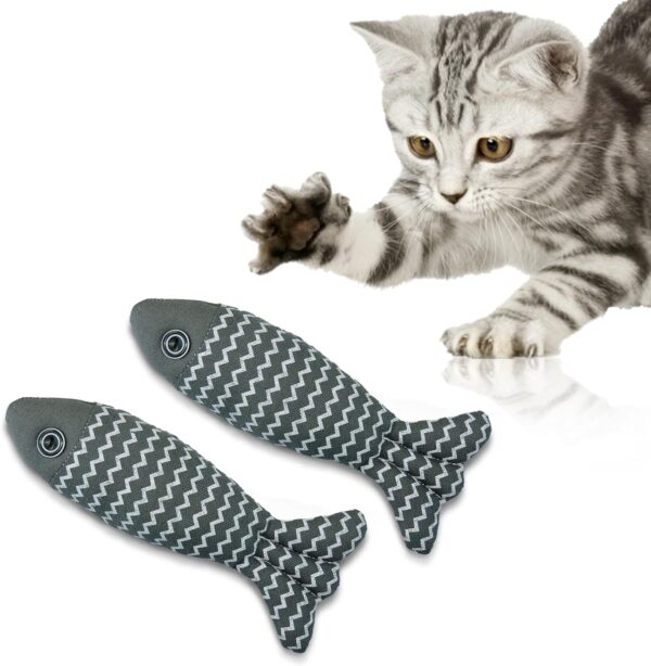 MultiValue 2 Pcs Soft Interactive Cat Toys Fish, Natural Cotton Linen Stuffed Cat Chew Toy Realistic Durable Plush Pillows Kitten Toy for Indoor Cat Toy for Indoor Cats (Grey)