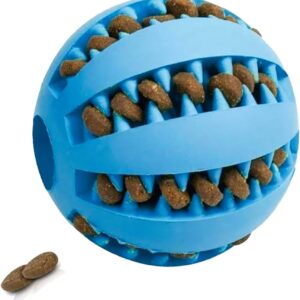 Navoys Interactive Treat Dispenser Dog Ball - Dog Puzzle Toy that Reduces Boredom, Blue 7cm Rubber Ball for Puppy's and Dogs, Dental Cleaning, Treat Dispensing Ball, Enrichment Toy