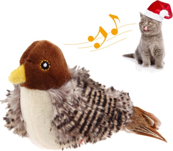 PETGEEK GiGwi Interactive Cat Feather Toy, Melody Chaser Chirpy Bird Cat Toy Plush Toys for Cats, Squeak Cat Toys for Indoor Cats