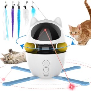 PETTOM Interactive Cat Toy 3 in 1 with Rotating Feather/Track Balls, Cat Toys for Indoor Cats Adult/Kitten, Automatic Cat Toy, Best Gift for Cats -USB Rechargeable (White)