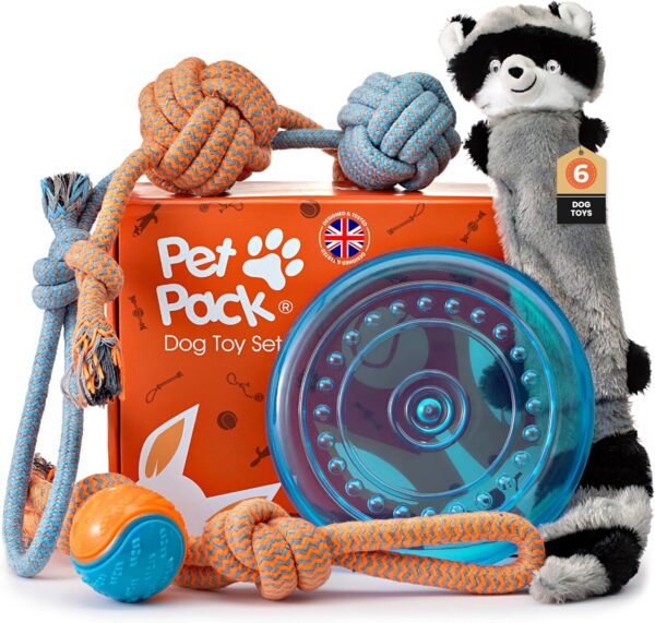 Pet Pack Dog Toy Set - 6 Durable Dog Toys for Small Dogs, Medium & Large, Interactive Dog Toys for Boredom - Puppy Toys from 8 Weeks Small Dog Toys