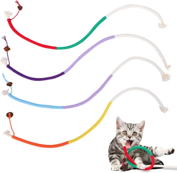 Risipu 4Pcs Cat Chew Toy, Catnip Toy Bite Rope, Kitten Teething Chew Toy Rope, Cat Chew Teeth Cleaning Stress Release Cotton Rope Toy, Interactive Cat Toy Bite Rope for Indoor Cats