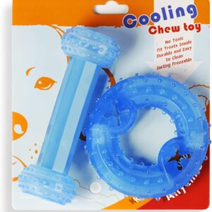 SPOFLY Puppy Teething Chew Toys, Freezable Puppy Teething Toy, 1 Teething Ring +1 Teething Bone Freezable Dog Chew Toys Set (Blue, Bone+Ring)