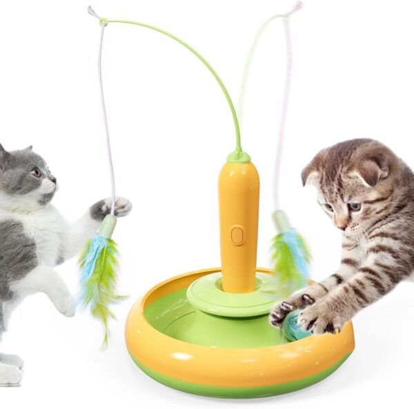 Sosirolo 3 In 1 Interactive Cat Toys for Indoor Cats Adult Kitten, Cat Feather Electronic Toys, Cat Toy Bellball, Automatic Teaser Cat Toy with 2 feathers,1 Bellball for Pets Cats Gift(No Batteries)