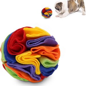 TOPWAYS Pet Snuffle Ball for Dogs Foraging, 15cm Soft Dog Treat Ball Dispenser Puzzle Toys, Educational Foraging Toy Slow Feeder Pet Snuffle Ball for Small Puppy Size Dogs (Rainbow)