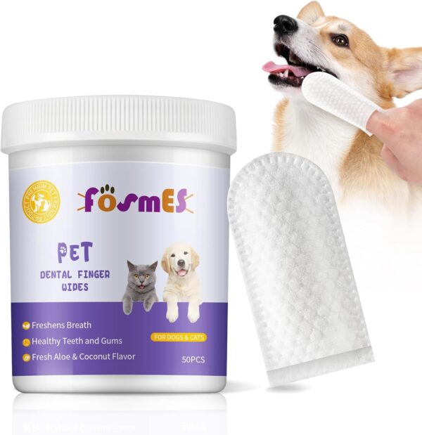 Teeth Cleaning Wipes for Dogs & Cats, Pet Dental Fingers Wipes, Reduces Plaque & Freshens Breath Finger Wipes, Oral Cleansing Teeth Care Finger Cots Wipes Pads for Dogs and Cats