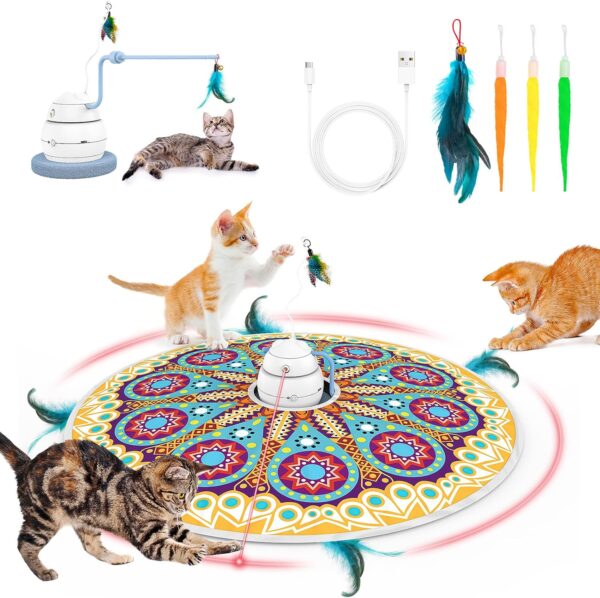 Tyasoleil 4 in 1 Smart Cat Toys, Interactive Cat Toys, Cat Toys for Indoor Cats Adult, Upgrade Motor, Automatic Cat Toy - 3 Modes Indoor Cat Toys, Electronic Cat Feather Kitten Toy