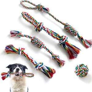 VAKOWWO Dog Rope Toys, 5 pcs Indestructible Dog Toys for Medium, Large Dogs, Durable Puppy Dog Chew Toys Natural Cotton Knot Dog for Tug of War & Teeth Cleaning