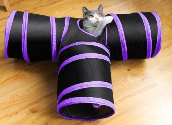 Webeasy Cat Tunnel 3-Ways Collapsible Cat Toy Tunnel Tube 25 cm high Cat Interactive Toy for Indoor Cats Extended Game Tunnel for Cats, Puppies, Kittens, Rabbits, Dogs(Purple)