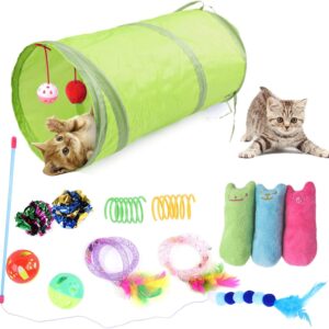 YUDANSI Cat Toys Catnip Toys for Indoor Cats Tunnel Toys Set - 13 pcs present Kitten Toy Interactive Cat christmas cat toys xmas Stocking gift Feather Wand Ball Cat Catnip Mice Toy for Cat Puppy Kitty