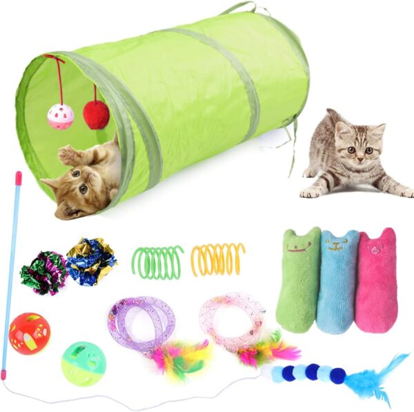 YUDANSI Cat Toys Catnip Toys for Indoor Cats Tunnel Toys Set - 13 pcs present Kitten Toy Interactive Cat christmas cat toys xmas Stocking gift Feather Wand Ball Cat Catnip Mice Toy for Cat Puppy Kitty