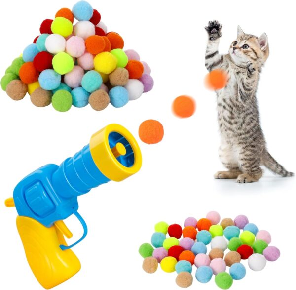 Zuimei Interactive Cat Ball Launcher, Cat Ball Toys Launcher with 100pcs Soft Plush Balls Silent Cat Ball Shooting Toy Funny Interactive Cat Toys for Indoor Cats Training Exercise Playing