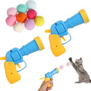 lasuroa 2pcs Cat Toy Balls Launcher, Interactive Cat Toy Ball with 30 Soft Pom Pom Balls Kitten Toys Cat Toys for Indoor Cats for Training Playing Pet Supplies