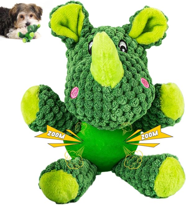 lifefav Dog Toy Low Stuffing, Small Dog Toys For Boredom, Cute Puppy Toy With Squeaker Latex Ball Body, Interactive Dog Plush Toys, Puppy Chew Toys (Rhino)