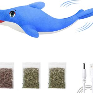 Floppy Fish Cat Catnip Toys, Flapping Interactive Electric Kitten Toy for Indoor Cats Chew, Moving Fish Kicker Toy Realistic with USB Charger, Simulation Automatically Wagging Tail (Dolphin)1