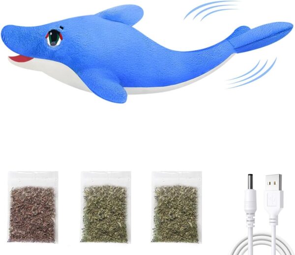 Floppy Fish Cat Catnip Toys, Flapping Interactive Electric Kitten Toy for Indoor Cats Chew, Moving Fish Kicker Toy Realistic with USB Charger, Simulation Automatically Wagging Tail (Dolphin)1