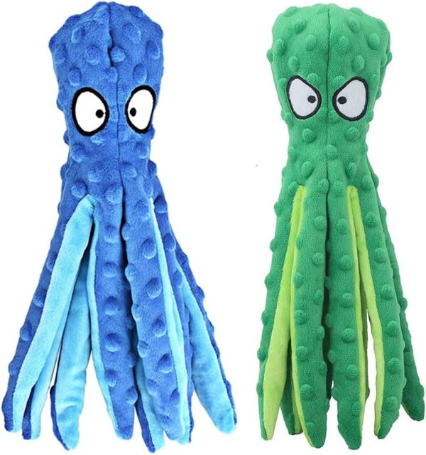 2pcs Plush Dog Toys, Dog Plush Toys Octopus, No Stuffing Squeaky Interactive Dog Toys, Indestructible Dog Chew Toy for Puppy Teething, Small Medium Large Dogs Training and Playing