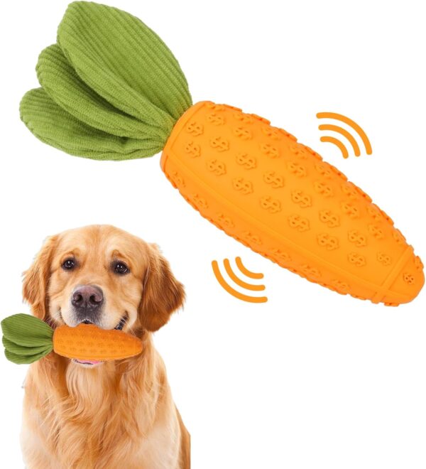 Anseom Squeaky Dog Chew Toys for Aggressive Chewers Rubber Carrot Indestructible Dog Toy Training and Teeth Cleaning Dog Toys Durable Interactive Dog Toys for All Breed Sizes