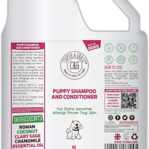 C&G Pets | PUPPY SHAMPOO 1L | FOR SMELLY DOGS WITH ITCHY SENSITIVE SKIN | MEDICATED CONDITIONER PUPPY SAFE | EFFECTIVE FOR ALLERGY PRONE DOG SKIN | HEALTHY SHINY COAT | NATURAL ESSENTIAL OIL