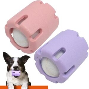 CJBIN Tennis Tumble Puzzle Dogs Toy, 2 Pcs Interactive Dog Toys, Indestructible Chewing Rubber Tennis Balls For Dogs Playing Training Toy, Purple and Pink