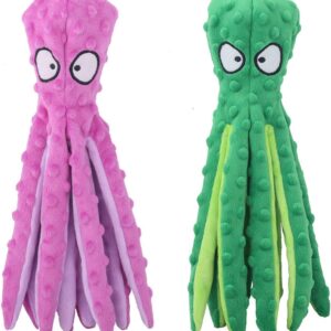 CPYOSN Dog Squeaky Toys Octopus - No Stuffing Crinkle Plush Dog Toys for Puppy Teething, Durable Interactive Dog Chew Toys for Small to Medium Dogs Training and Reduce Boredom, 2 Pack