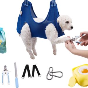 Dog Grooming Hammock- Lift Hanging Harness for Small Dog or Cat- Sling Holder Set with Tools for Bathing, Grooming & Trimming Pet Nails at Home- Ear/Eye/Nail Clip/Health Care Restraint for Dogs & Cats