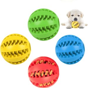 Forreen Dog Toy Ball, 4 Pieces Dog Treat Ball Dog Tooth Cleaning Toy Ball Nontoxic Bite Resistant Toy Ball Rubber Dog Balls for Small Dogs Teeth Cleaning Chewing Training IQ Training