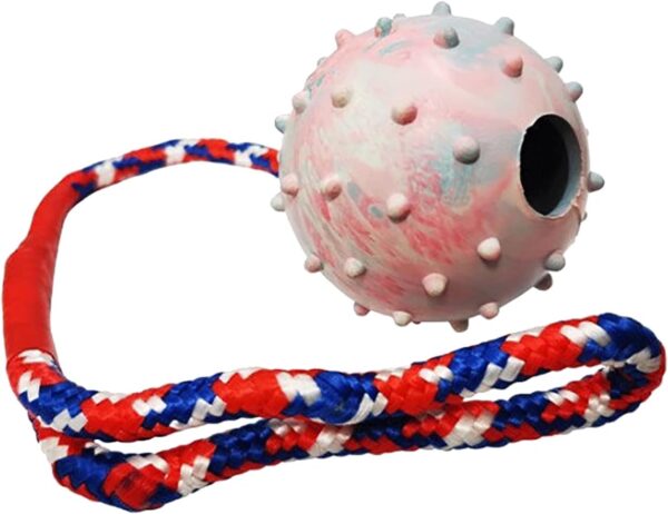 Guisu Dog Chew Chase and Fetch Toy Interactive Natural Durable Rubber Cotton Rope Indestructible Treat Dispenser Aggressive Puppy Doggy Chew Toys for Small Medium Dogs Training Playing (Ball)