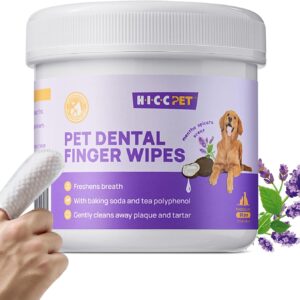 HICC Pet Teeth Cleaning Wipes for Dogs & Cats, Remove Bad Breath by Removing Plaque and Tartar Buildup, Disposable Dog Finger Toothbrush Gentle Pet Dental Care Wipes, 50 Counts, (Mentha Spicata Scent)