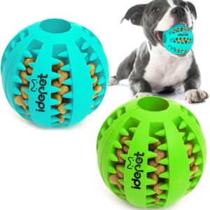 Idepet Dog Toy Ball, Nontoxic Bite Resistant Toy Ball for Pet Dogs Puppy Cat, Dog Pet Food Treat Feeder Chew Tooth Cleaning Ball Exercise Game IQ Training Ball (2 Pack-Blue&Green, 1.95 inch)