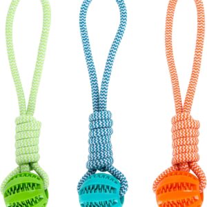 Jodsen Dog Ball with Rope,Dog Chew Toys Treat Dispenser for Small Medium Dog,Dog Treat Toy Puzzle Feeders for Molar,Teeth Cleaning,Boredom Relieving,IQ Training (Green)