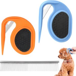 KASESSS 2 Pcs Pet Knotting Comb with Comb, Pet Open Knot Comb with Blades, Reusable Pet Knot Remover Practical Dematting Comb for Dogs and Cats Home Pet Grooming Kit Tool for Removing Knots and Mats