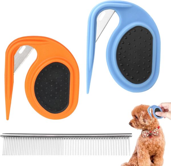 KASESSS 2 Pcs Pet Knotting Comb with Comb, Pet Open Knot Comb with Blades, Reusable Pet Knot Remover Practical Dematting Comb for Dogs and Cats Home Pet Grooming Kit Tool for Removing Knots and Mats