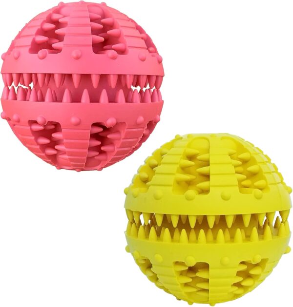 MMSGA 2 Pcs Dog Toy Teeth Ball,Dog IQ Treat Ball,Food Dispensing Toys Cat Dog,Non Toxic Tear Resistant Natural Rubber Toy Ball for Pet Teeth Cleaning/Chewing/Playing/Training (Large Ball, Red+Yellow)