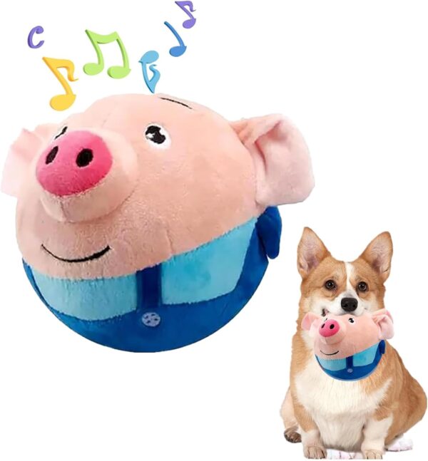 Moving Dog Toy, Interactive Dog Pig Toy Pet Bouncing Balls USB Rechargeable Interactive Washable Cartoon Pig Plush Sound Electronic Dog Toy Cute Squeaky Pig Dog Toy