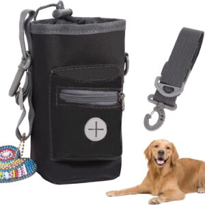 Niuoppy Dog Treat Bag, Lightweight Dog Training Pouch with Adjustable Waist Belt, Waterproof Hand-Free Dog Walking Bag for Outdoor Carry Toys and Treats (Black)