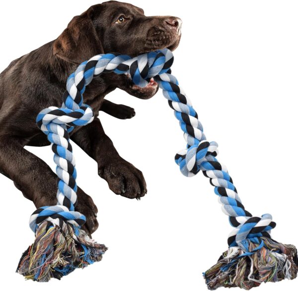 Ousiya Large Dog Rope Toy for Aggressive Chewers, 98 cm Long Tough Dog Chew Rope for Large Dogs 5 Knots Indestructible Dog Rope Dog Tug of War Toy for Training & Dog Teeth Cleaning