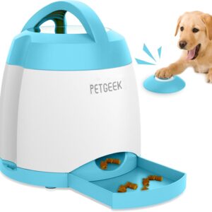 PETGEEK Automatic Treat Dispenser with Remote Button - Puzzle Memory Training Activity Toy- IQ Training Feeder for Dogs & cats (Blue)