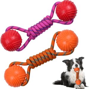 PLUSHCEWT 2 Pcs Dog Rope Toy,Ball with Rope Dog Toy Durable Dog Tug of War Toy,Rubber Puppy Toy Dogs Chew Toys Interactive Pets Toys for Boredom,Puppy Training Toy for Medium & Small Dog Breeds