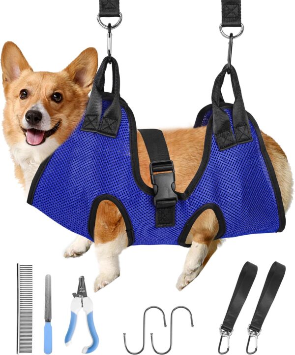 PatiencET Pet Dog Grooming Hammock Harness for Cats & Dogs, Dog Sling for Grooming, Dog Hammock Restraint Bag with Nail Clippers/Trimmer, Nail File, Pet Comb,Ear/Eye Care