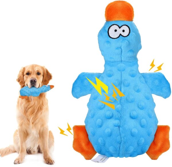 RAYITO Duck Dog Toys, Blue Squeaky Dog Toys Interactive Dog Toy Durable Dog Chew Toys Dog Soft Toy with Crinkle Paper for Small Medium Large Dogs Playing and Training