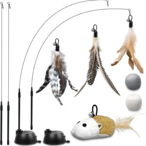 ROSAUI Interactive Cat Toys Set with Feather Wands, Mice, and Suction Cup Rods