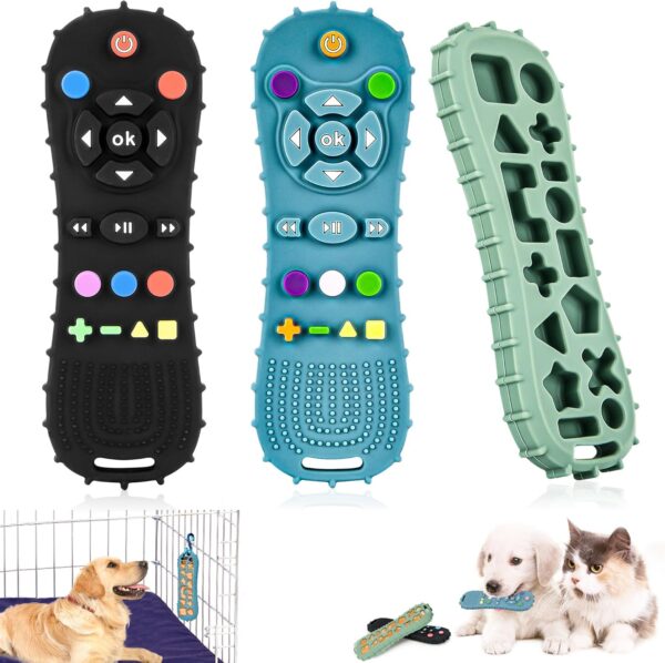 Small Dog Chew Toys for Puppy Teething,Crate Training Aids for Puppies, Multifunctional Gum Massage & Anxiety Reduction, Safe & Funny Interactive Dog Toy for Small Medium Breed (Blue Black Green)