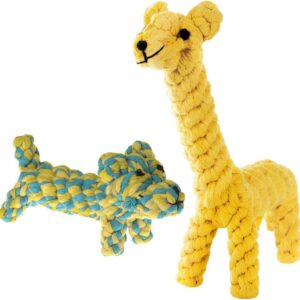 SunGrow Giraffe Cotton Knot Puppy & Ferret Ropes, Handwoven Chew Items for Small Breeds Dog, for Teeth and Gums, 2 Pieces per Pack