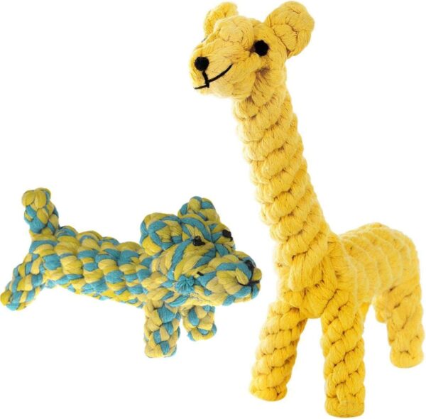 SunGrow Giraffe Cotton Knot Puppy & Ferret Ropes, Handwoven Chew Items for Small Breeds Dog, for Teeth and Gums, 2 Pieces per Pack